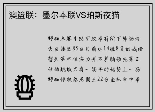 澳篮联：墨尔本联VS珀斯夜猫